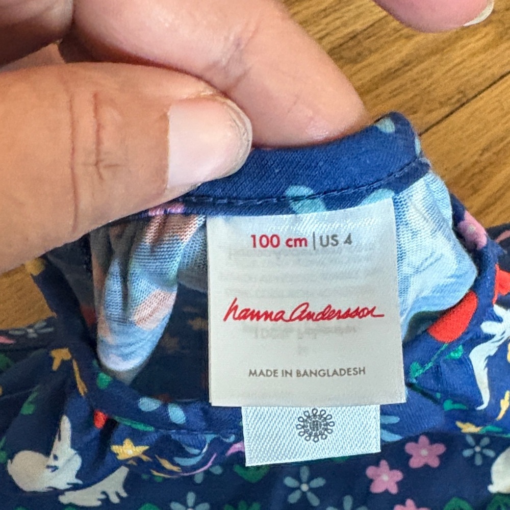 *Hanna Andersson Navy Dress with White Bunnies & Multicolor Flowers - Picture 2 of 7